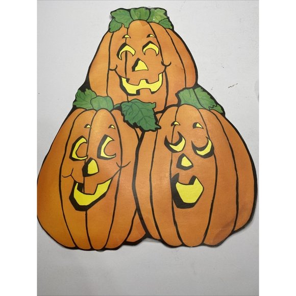 Vintage Halloween Decorations Cardstock Decor Pumpkin Two Sided Velvet - Picture 1 of 7